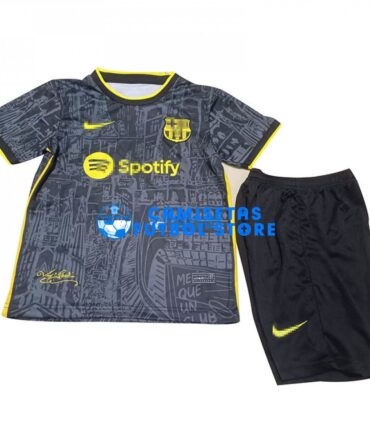 Camiseta Barcelona 2023/2024 Negro/Amarillo Niño Kit