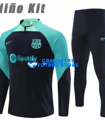 Sudadera de Entrenamiento Barcelona 2023/2024 Niño Kit Azul Marino/Verde
