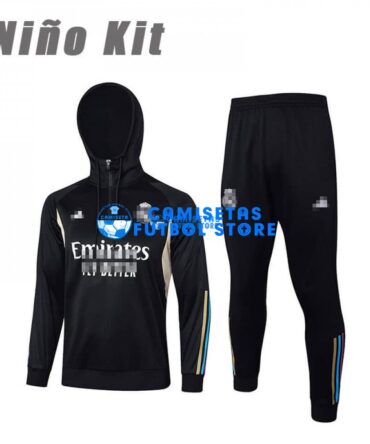 Sudadera de Entrenamiento Real Madrid 2023/2024 Con Capucha Niño Kit Negro