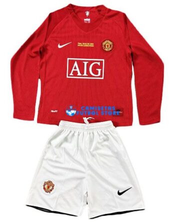 Camiseta Manchester United 1ª Equipación 2007/2008 Manga Larga Niño Kit Retro