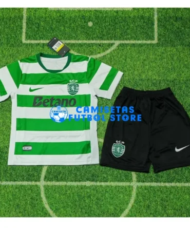 Camiseta Lisboa 1ª Equipación 2025/2026 Verde/Blanco Niño Kit