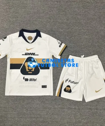 Camiseta Pumas UNAM 1ª Equipación 2025/2026 Blanco Niño Kit